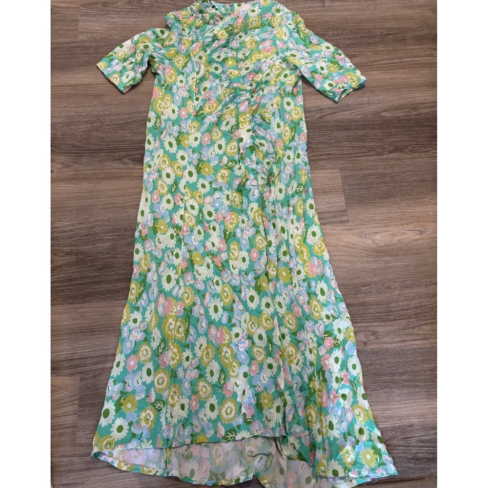Róhe Dress Rohe Gathered Smocked Floral Dress Maxi Long 38 Zipper Womens Rare